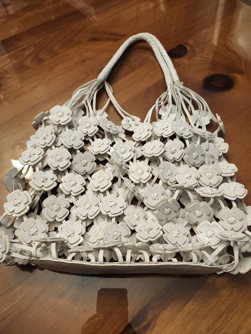 Francesco Biasia Stunning White Leather 3-D Floral Applique Bag, $65